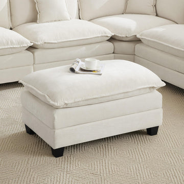 35'' Modern Chenille Cloud Sofa Ottoman, Rectangle Ottoman for Modular Sectional Sofa, Beige