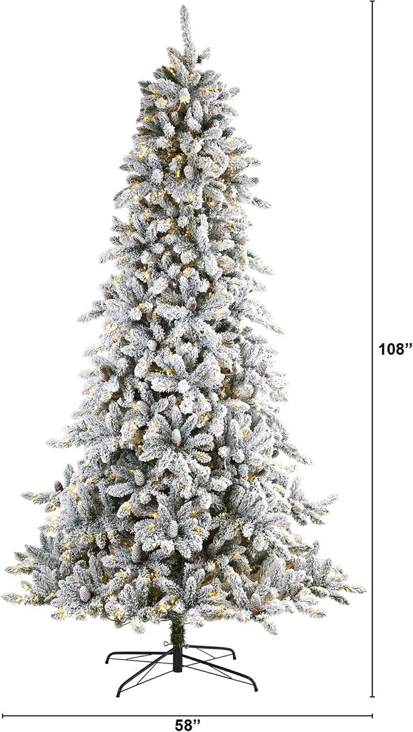 Flocked Livingston Fir Artificial Christmas Tree with Pine Cones and 650 Clear Warm LED Lights