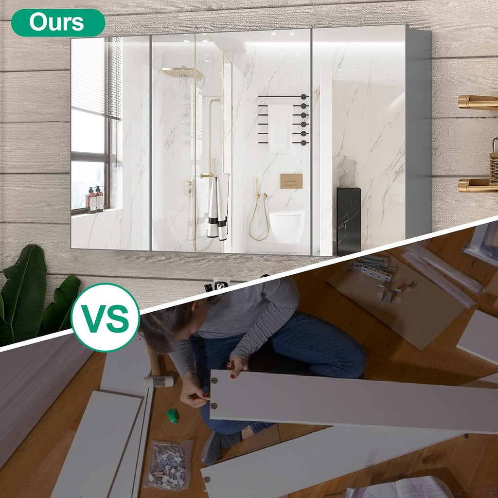 40 x 28 Farmhouse Medicine Cabinet, Tempered Frameless Bathroom Mirror with Storage, Silver Recessed or Surface Mount