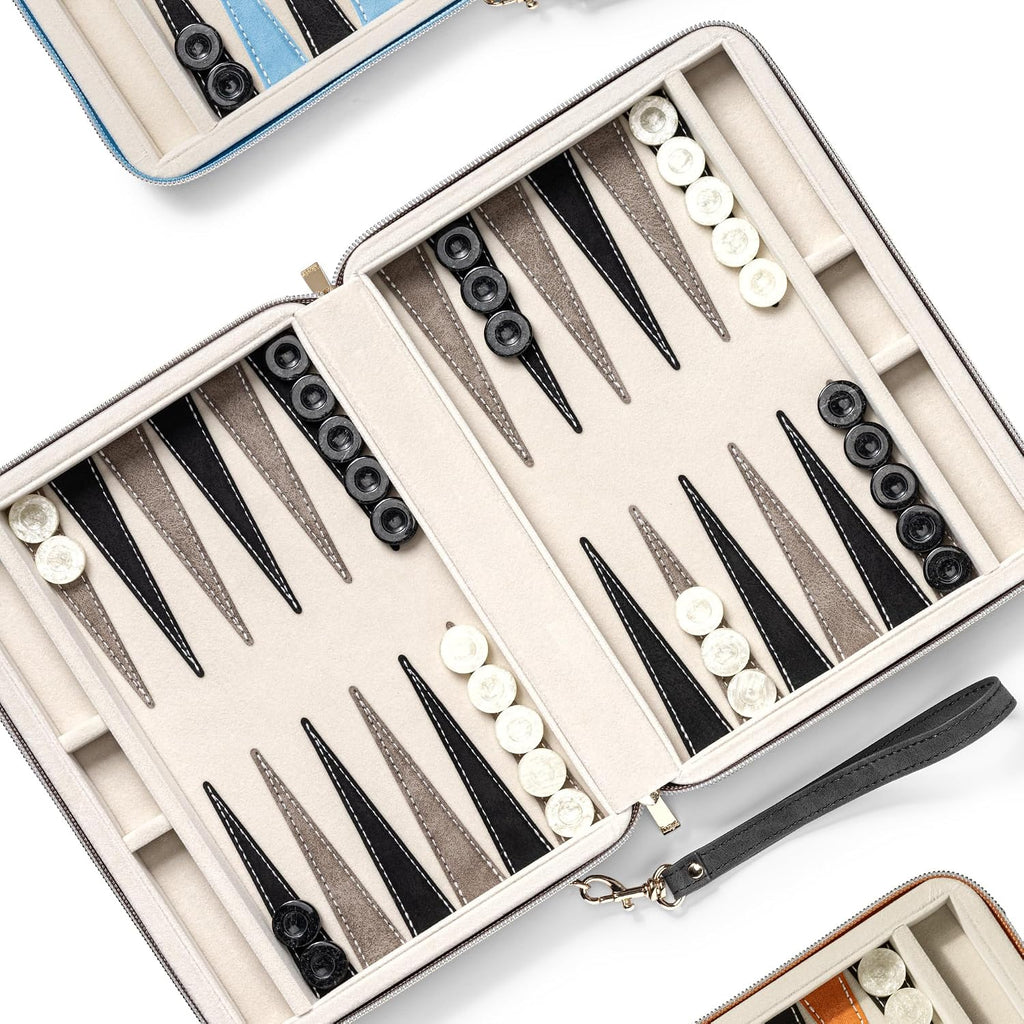 Backgammon Sets for Adults and Kids, Classic Backgammon Board with Unique Checkers Dice, Folding Faux Leather