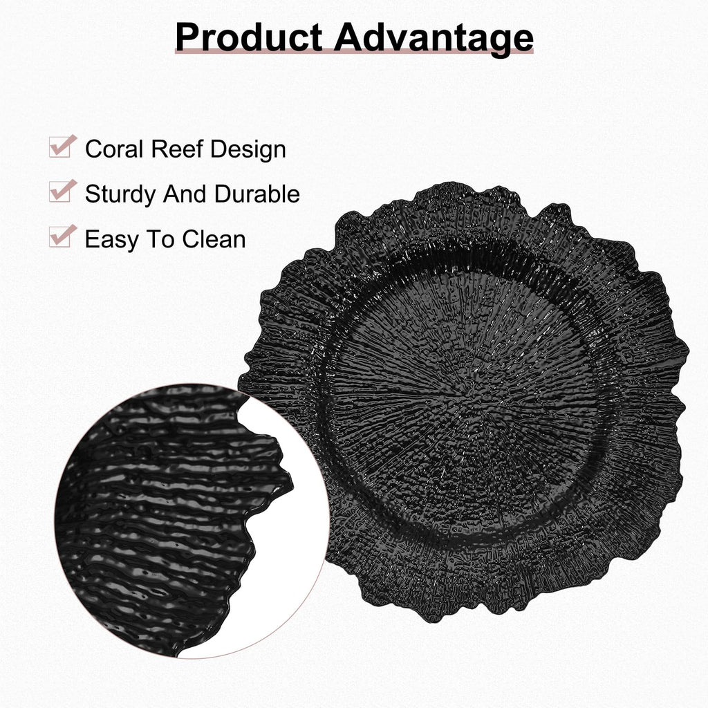 10pcs Reef Charger Plates Bulk, 13 Inch Plastic Floral Charger Plates, Round Plate Chargers for Dinner Wedding Party