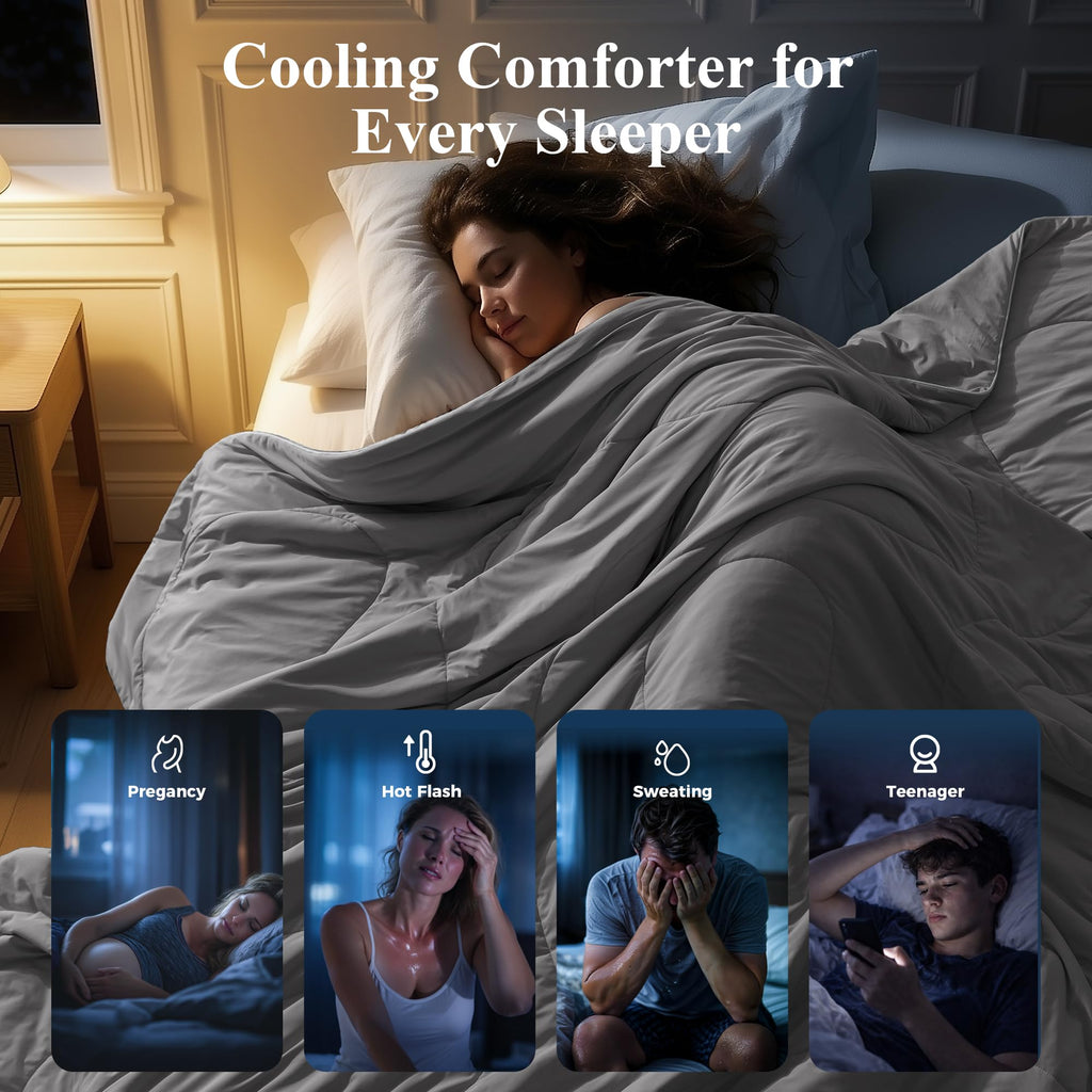 Cooling Comforter for Hot Sleepers, Twin 60x90 inches Grey