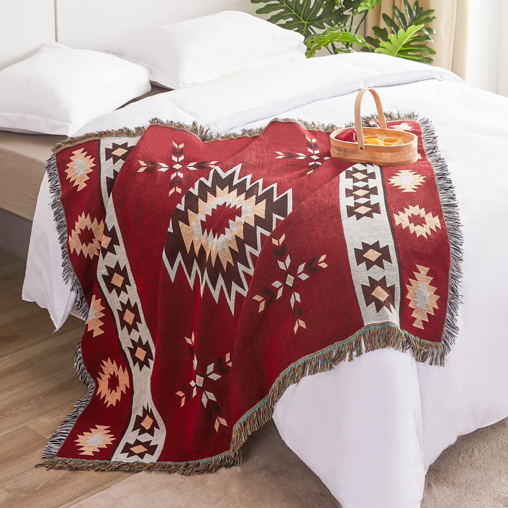 Native American Blanket Boho Throw Blanket for Sofa and Bed, Mexican Decorative Farmhouse Blanket, Southwest Decor