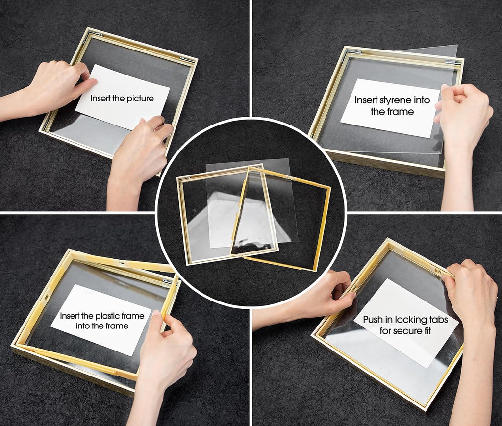 11x14 Gold Aluminum Floating Picture Frame Real Glass | Tempered Glass Front, Plexiglass Back, Wall Mount Display