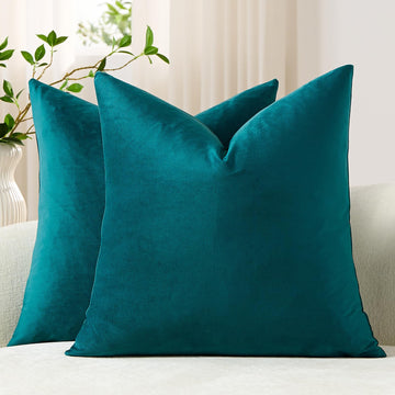Euro Sham Covers 26x26 Teal: Pack of 2 Cozy Soft Velvet Square Modern Luxury Decorative Throw Pillow Cases for Sofa