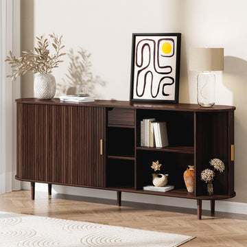 71" Sideboard Buffet Cabinet with Storage, Large Credenza with Sliding Doors and 1 Drawer, Mid Century Modern Coffee