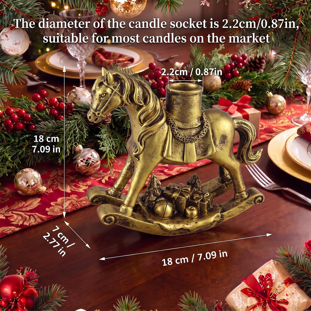 Christmas Rocking Horse Candle Holders, 7.2 Inch, Gold