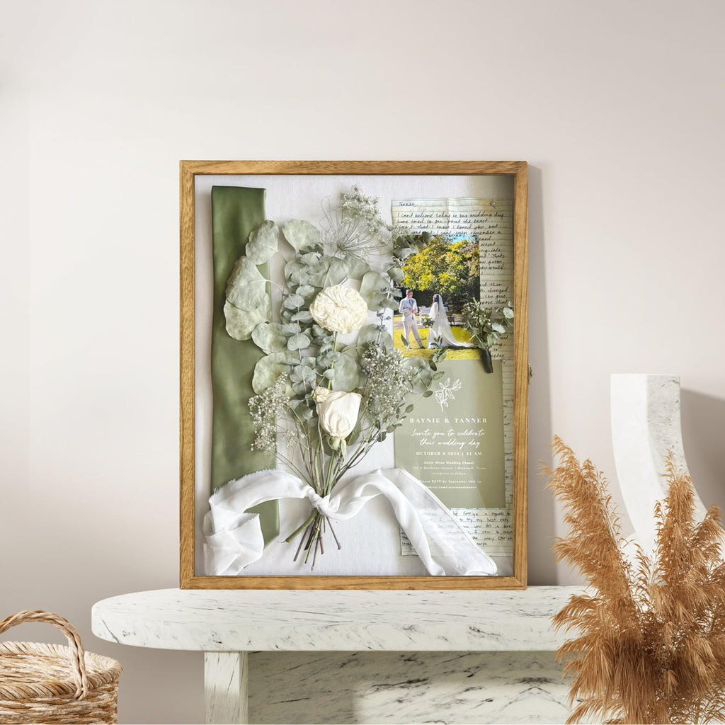 Large Shadow Box Frame 16x20 Display Case, Wood Wedding Bouquet Memory Box