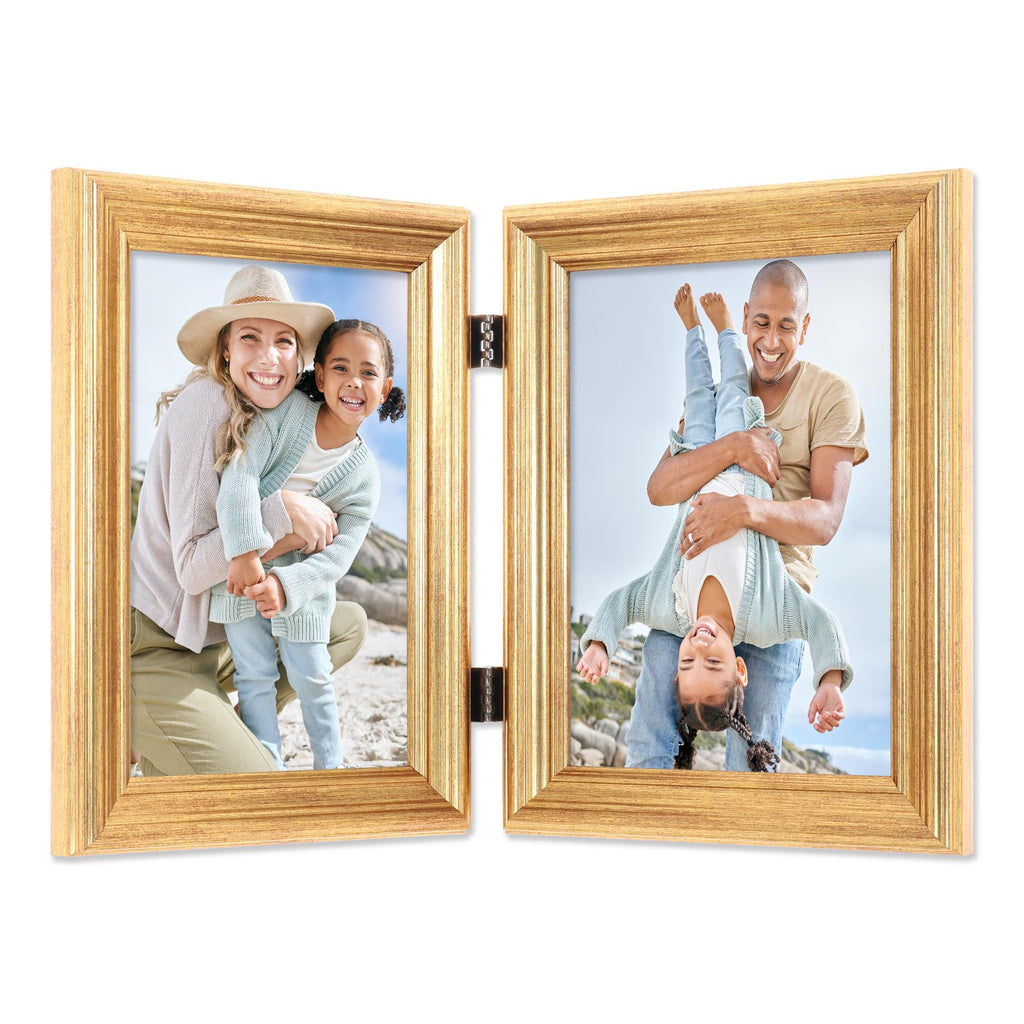 5x7 Hinged Double Sutter Burnished Gold Picture Frame