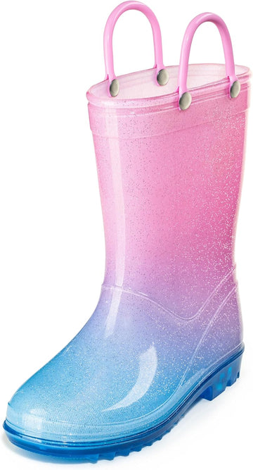 Kids' PVC Glitter Rain Boots with Easy-On Handles - Sparkly, Lightweight, for Girls & Boys - Toddler & Little Kid