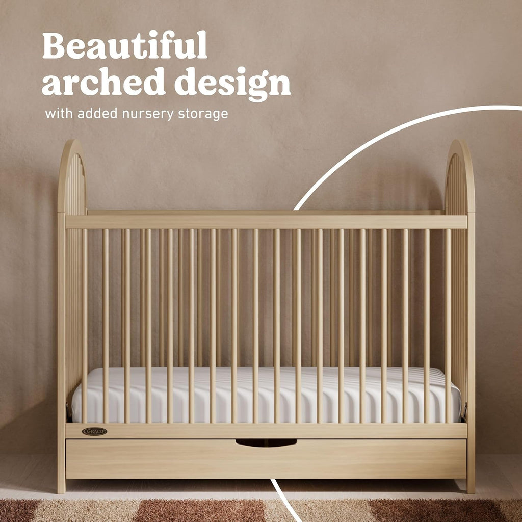 Olivia 3-in-1 Convertible Crib with Drawer (Driftwood) - Converts from Baby Crib to Toddler Bed and Daybed