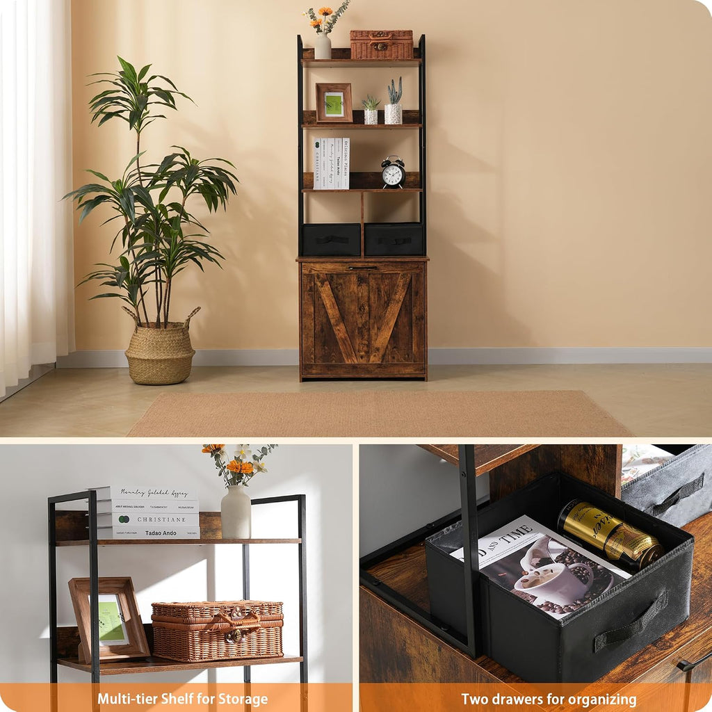 Cat Litter Box Enclosure, 3 Storage Shelves and 2 Drawers, 61.8" H