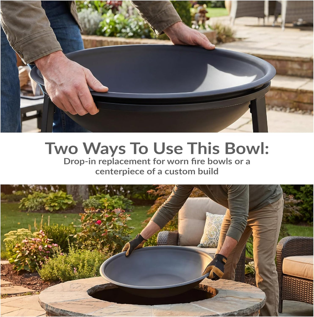 Round Steel Outdoor Fire Pit Bowl Replacement Insert for DIY Ring or Existing Stand