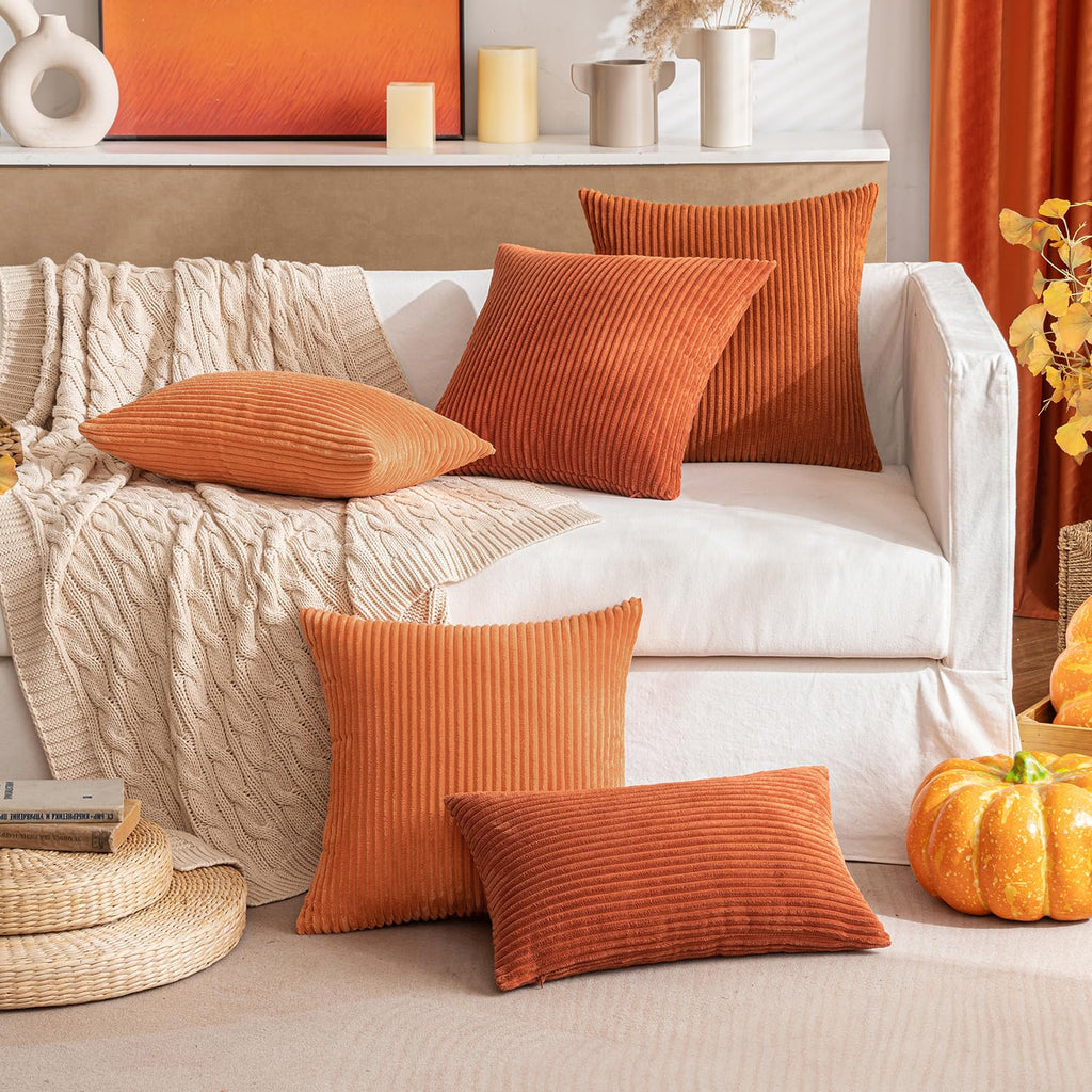Fall Lumbar Corduroy Throw Pillow Covers Set of 2 12x20 Rust
