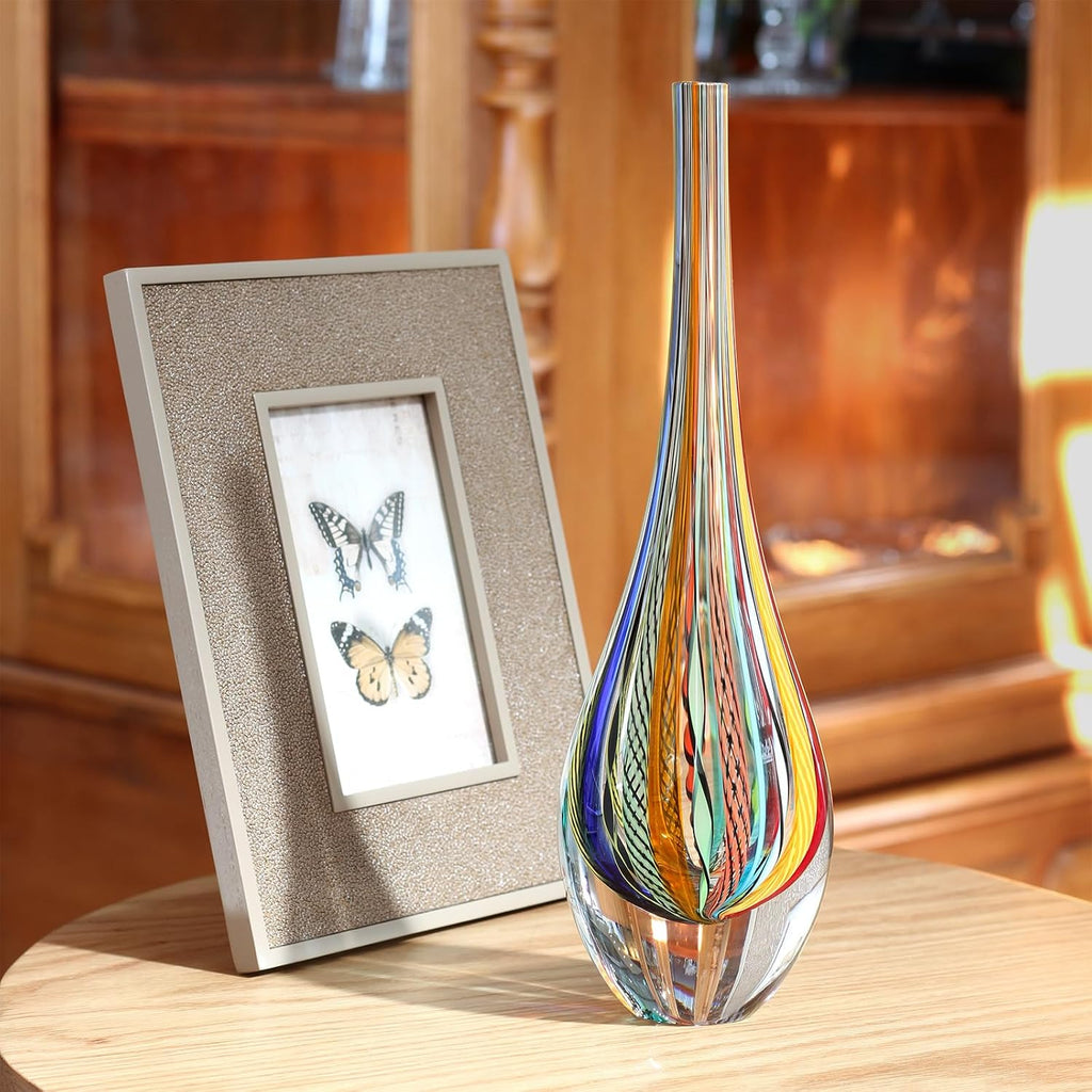 Murano Style Art Glass Drop Vase Hand Blown Colored Boho Effect Home Decor | Hand Blown Glass Drop, Decorative Table