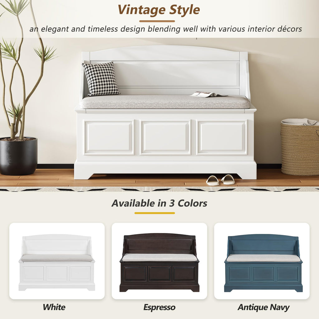Rustic Entry Storage Bench with Hidden Compartments and Removable Cushion, Wooden Entryway Hallway Foyer Shoe Bench