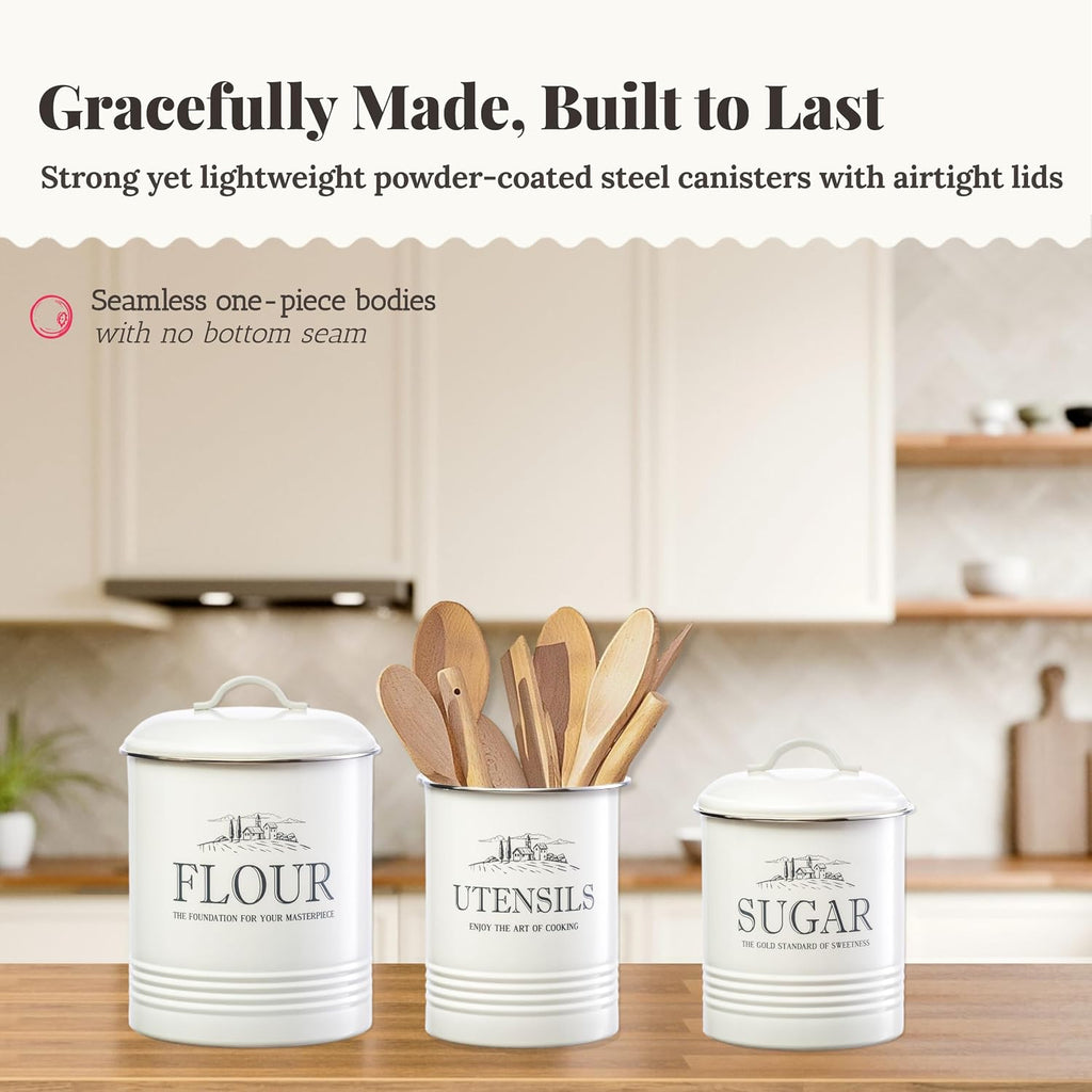 Kitchen Canisters for Countertop, 3-Piece Set with Utensil Holder - Set of 3