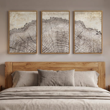 Framed Modern Farmhouse Neutral Tree Ring Wall Art Bedroom, 16x24 Inch