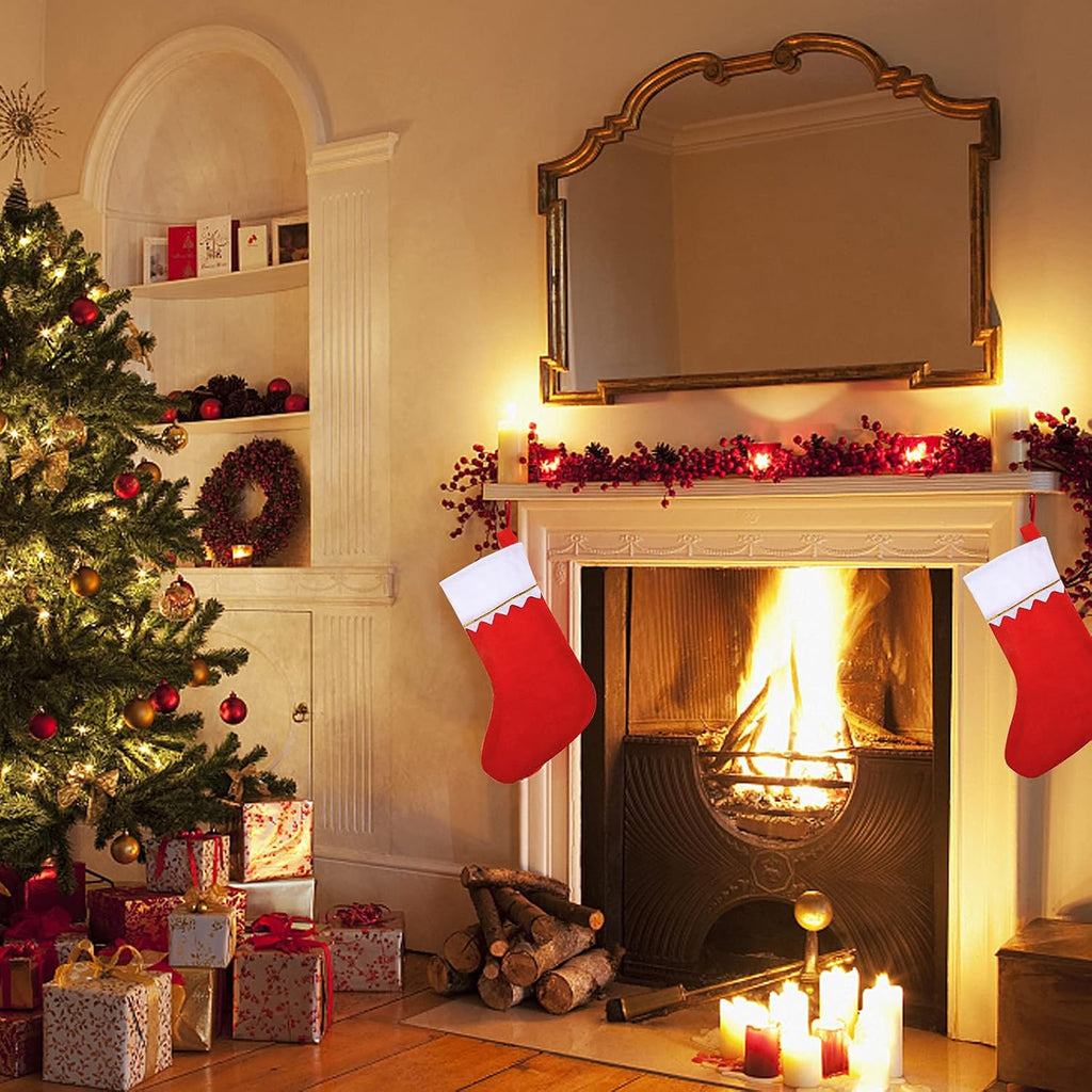 Christmas Stockings Bulk 15 Inches Red Felt Xmas Stockings Holiday Big Santa Stockings for Fireplace Hanging - Set of 24