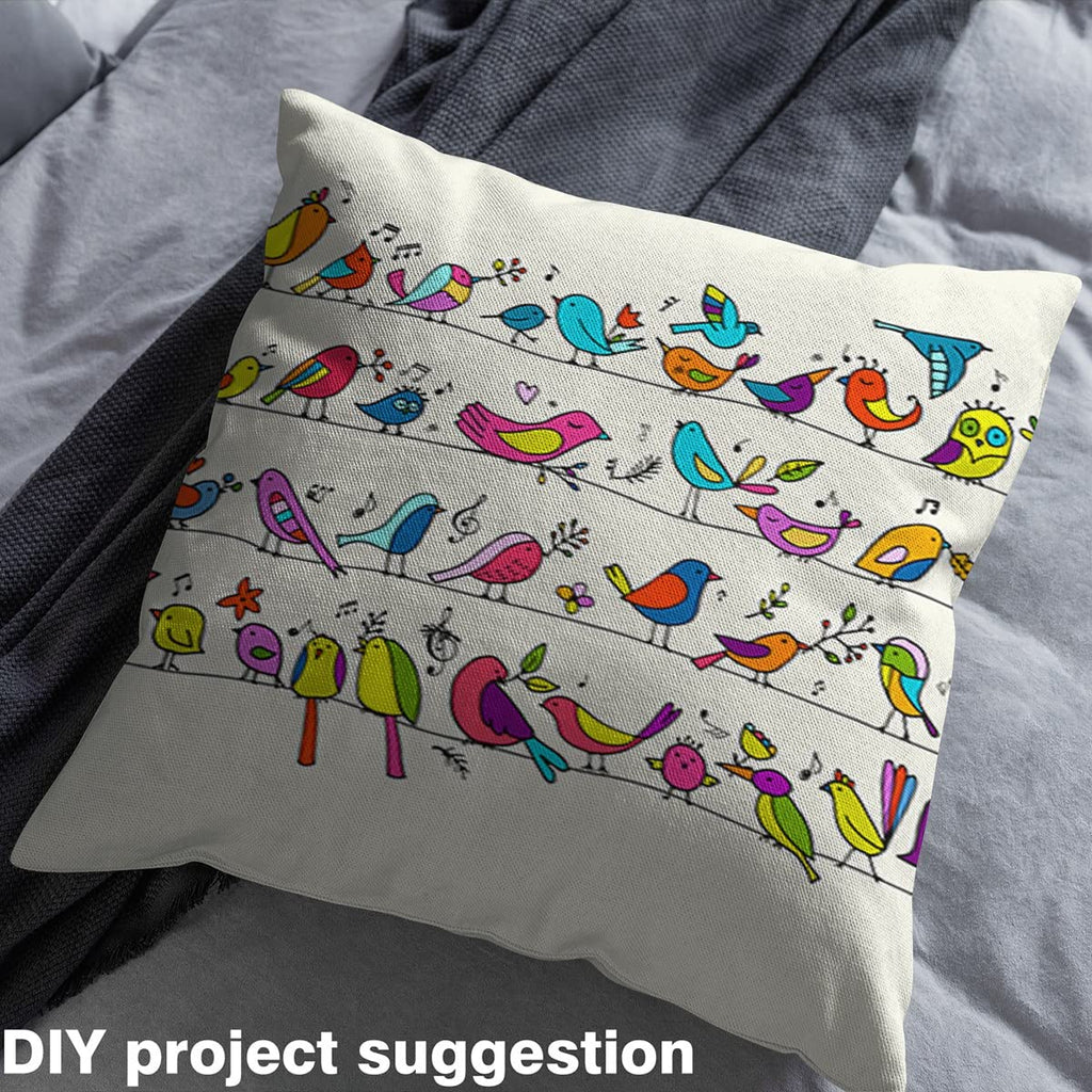 Birds and Geometric Floral Multicolor Fabric, 3 Yards, 36" W x 106.2" L, Polyester/Cotton Blend, Waterproof, Machine