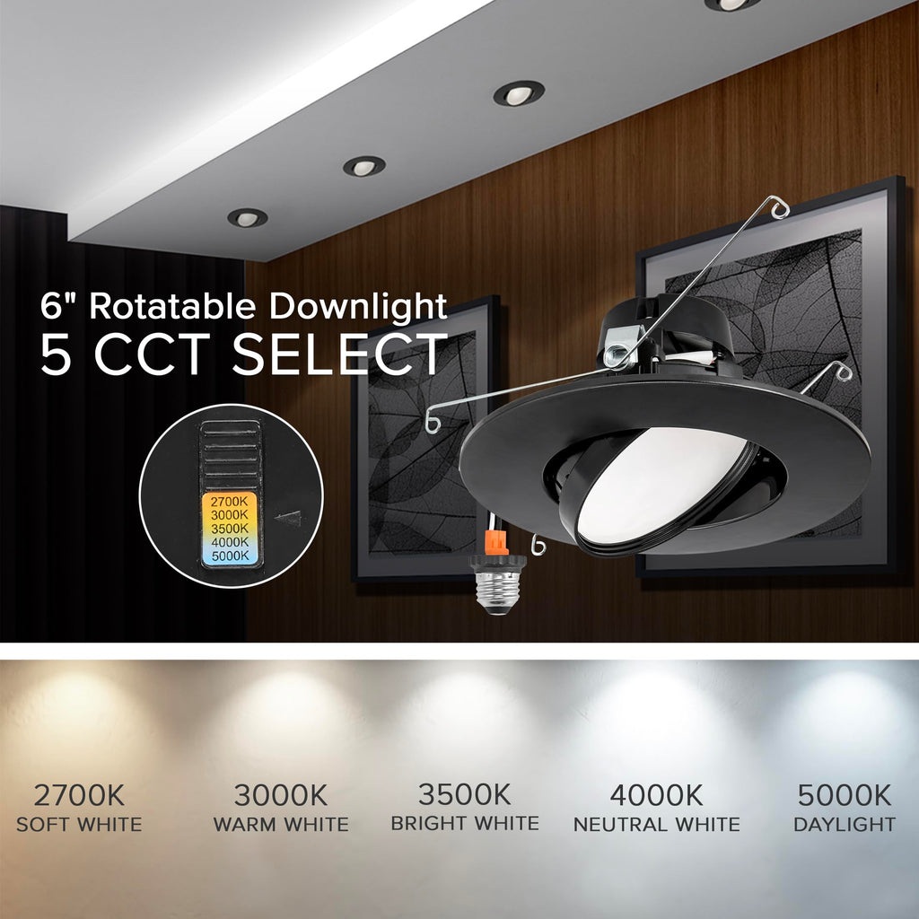 5" & 6" Rotatable LED Retrofit Downlight Gimbal, 1000 Lumens, 5 CCT