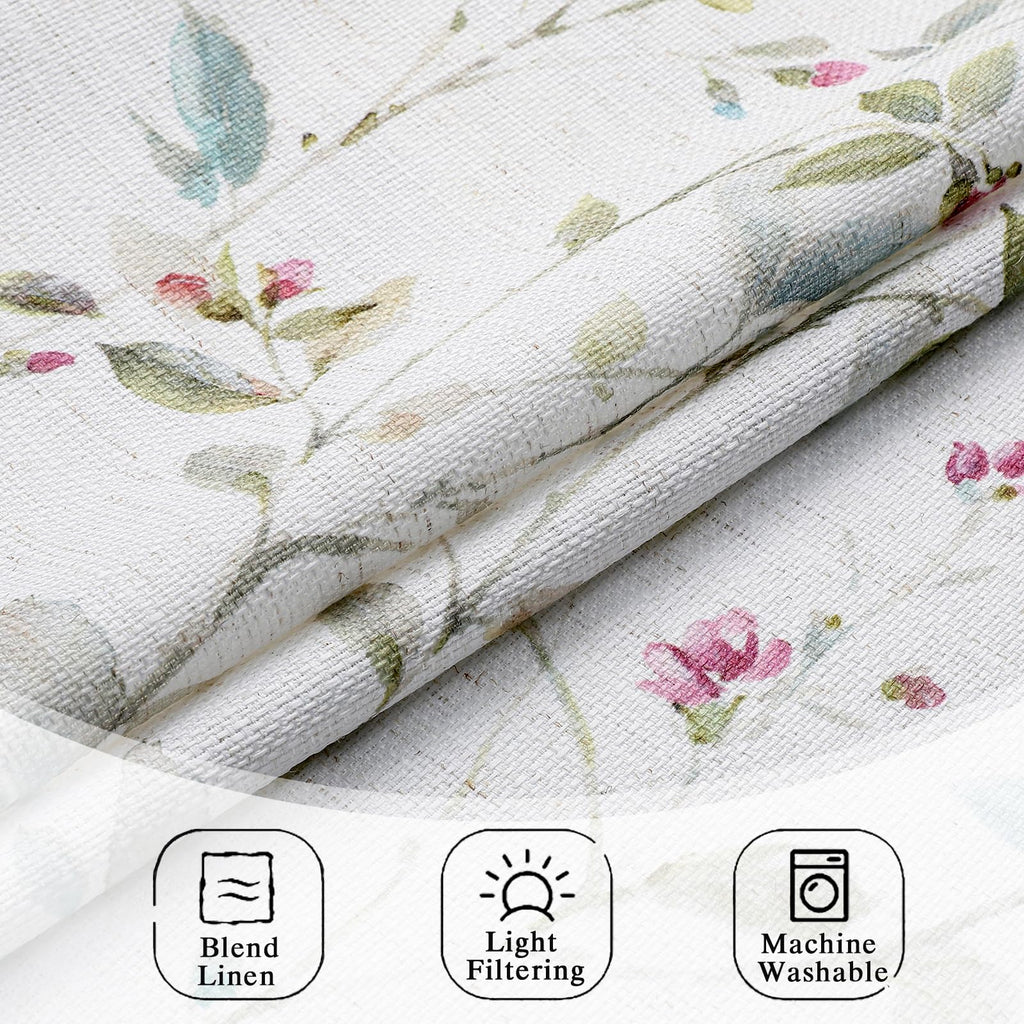 Roman Linen Blend Curtains 84 Inch Length 2 Panels Set, Light Filtering Floral Vintage Curtains Printed Drapes for