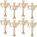 8 Pcs 5 Arm Crystal Candelabra Centerpieces for Table 27 Inch Retro Victorian Crystal Candle Holders Bowl Table