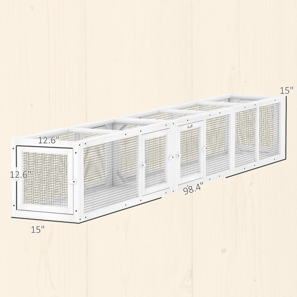 Outdoor Cat Tunnel w/Extendable Design 98" L Wooden Cat Run White
