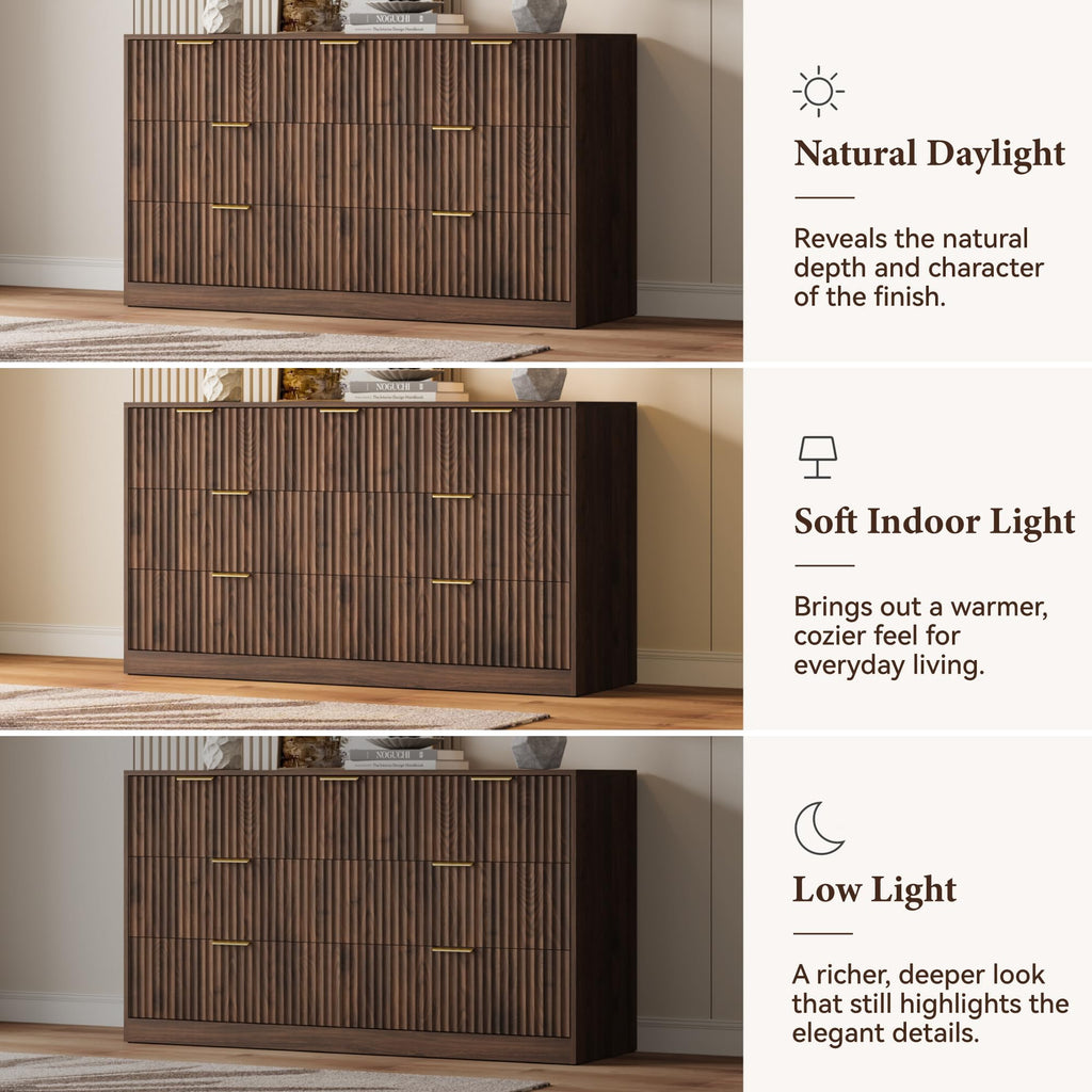 Walnut Dresser, 7 Drawer Dresser with Smooth-Gliding Drawers