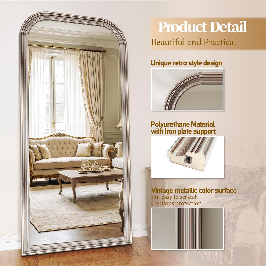 71"x32" Full Length Mirror with Stand, Arched PU Frame