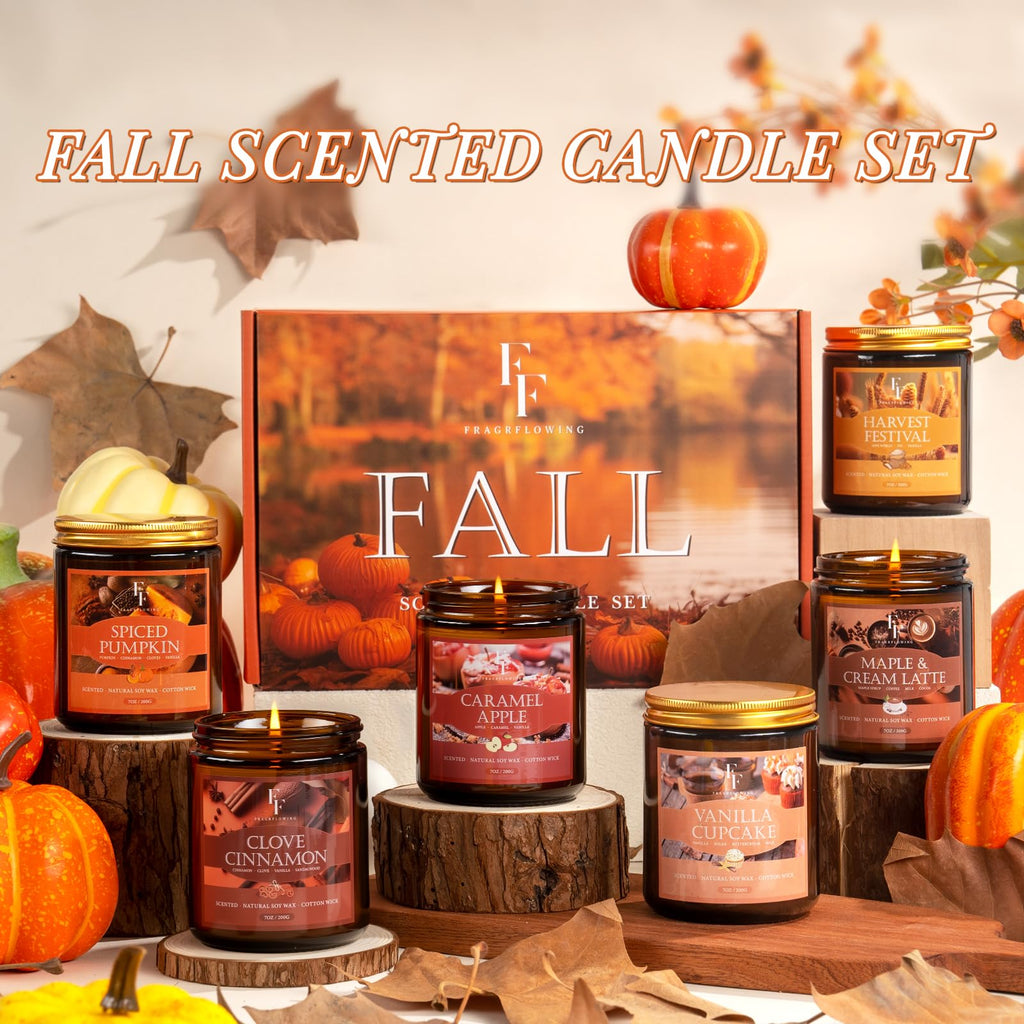 Fall Candles Set, 6 Pack Candles Scented Natural Soy Wax, Autumn Gifts Set for Women Men, Fall Fragrance of