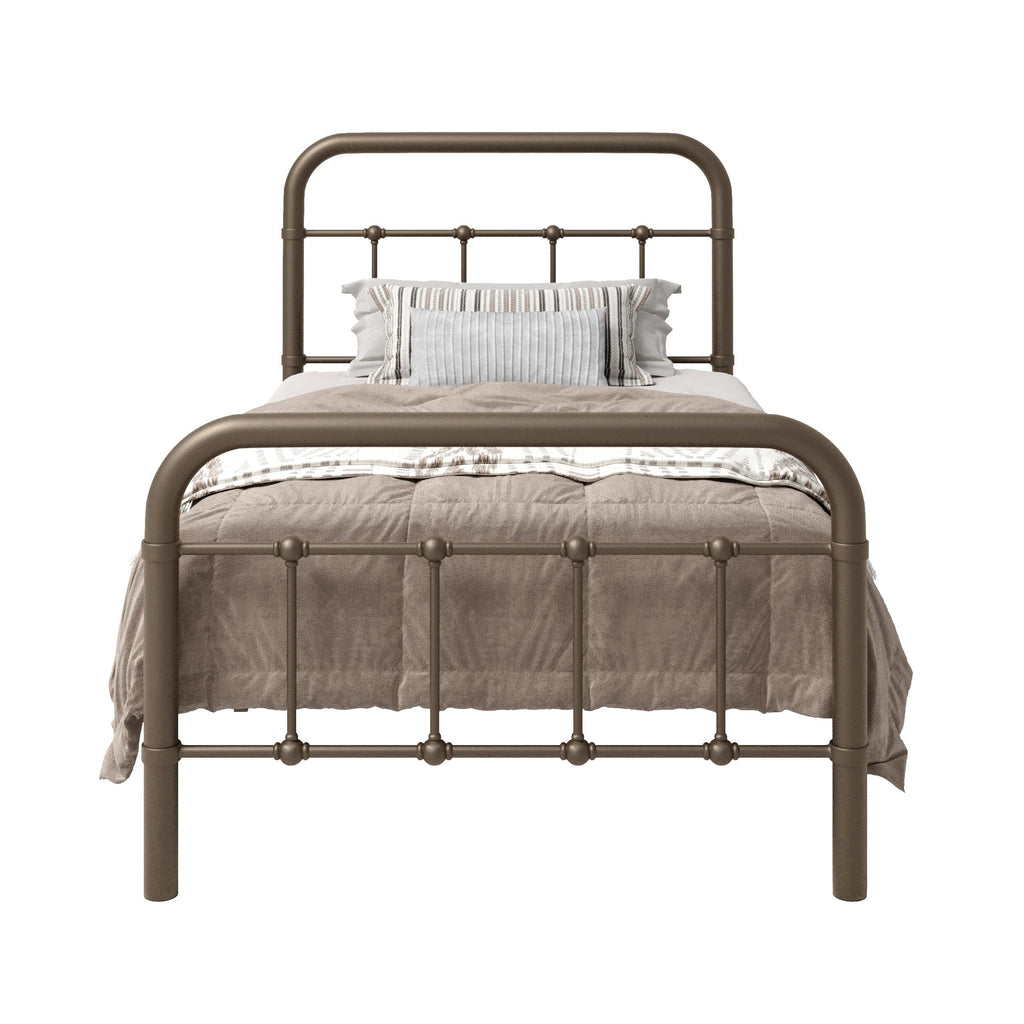 Twin Metal Bed Frame with Victorian Headboard, Antique Bronze