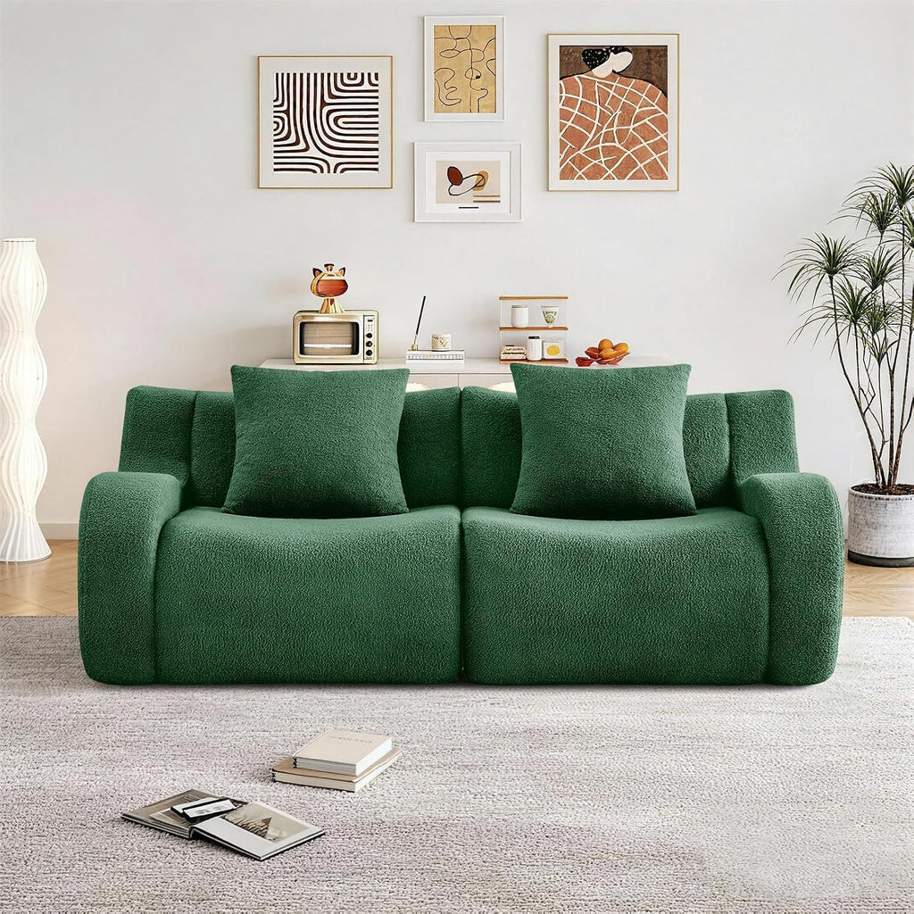 81.7" Loveseat Sofa, No Assembly, Streamlined Design, Modern Small Couch with Plush Teddy Fabric (Green)