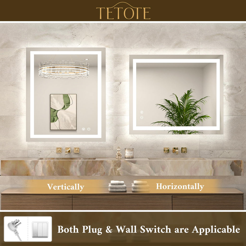 LED Lighted Bathroom Mirror with Lights 48 x 30 Brighter Front and Backlit Light up Mirror Wall, Illuminated Vanity
