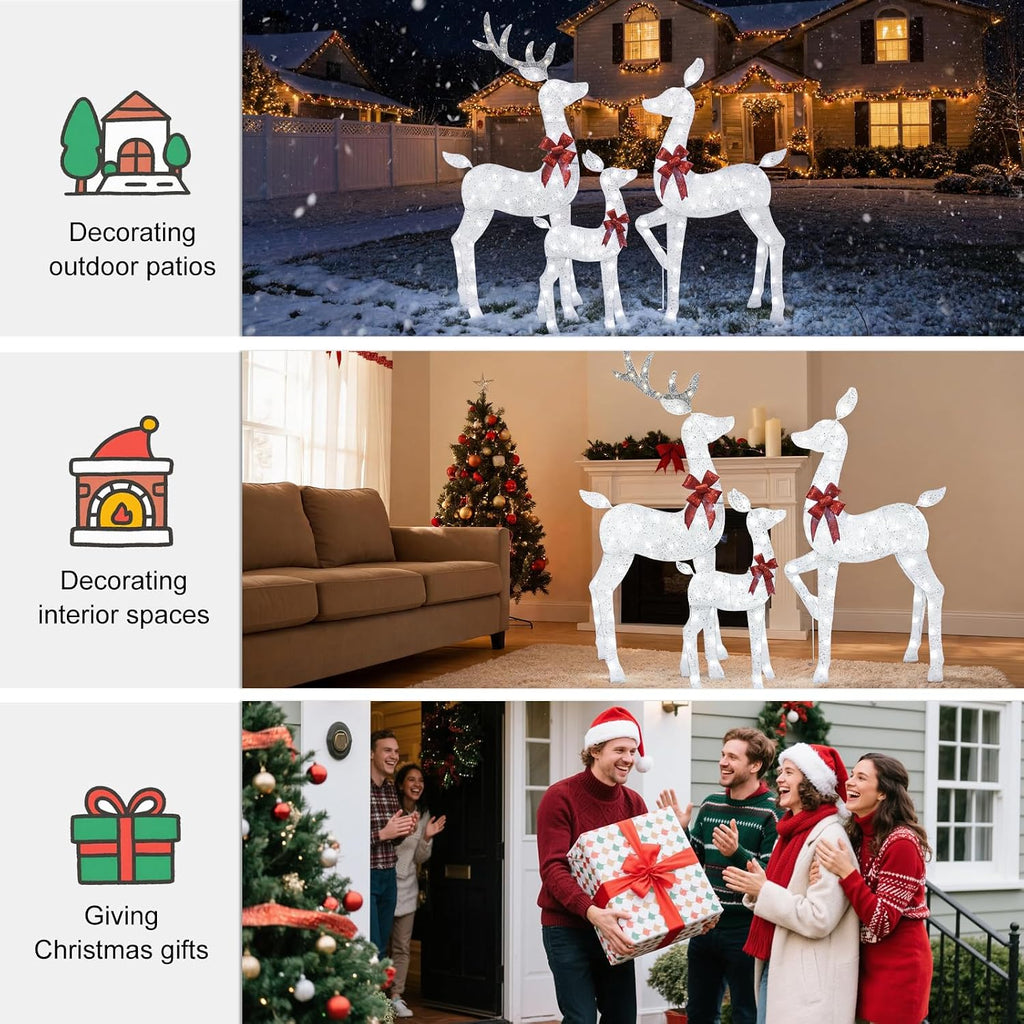5FT White Christmas Deer Family Set, 160 LEDs