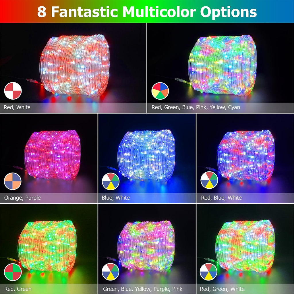 200ft LED Rope Lights for Outside, 25 Colors IP68 Waterproof, Dimmable Warm White RGB Outdoor String Lights with 4