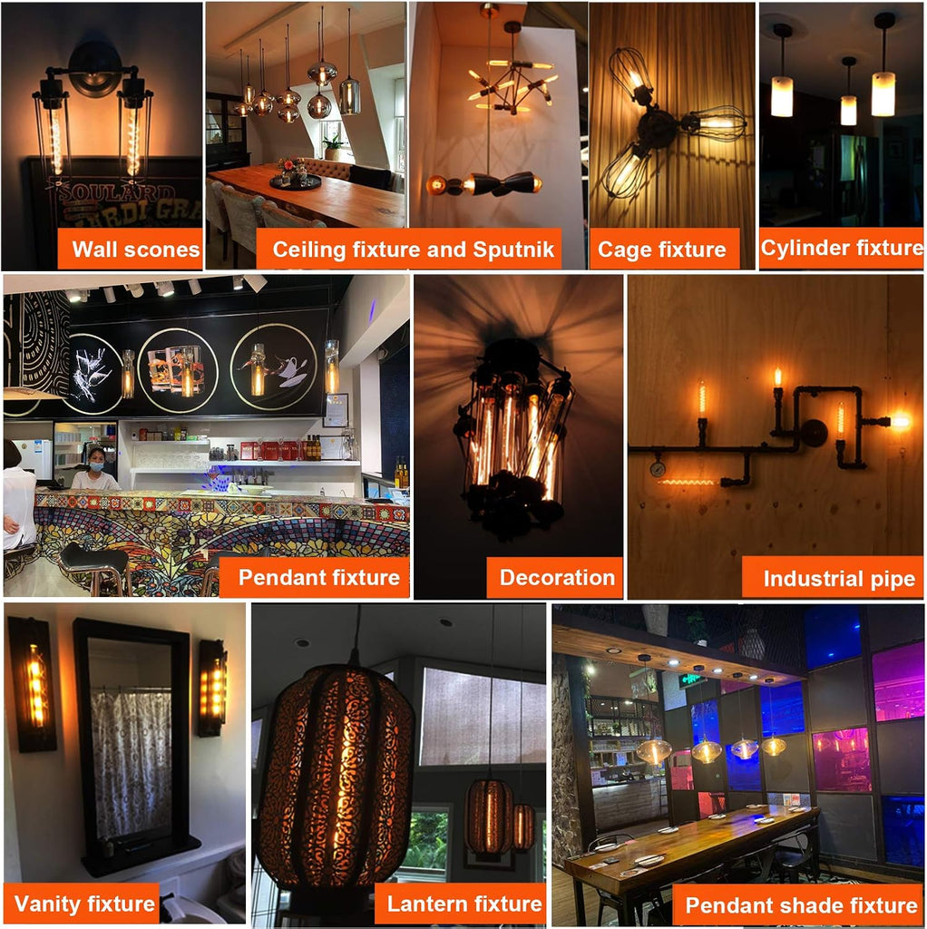 E26 T10 Edison Bulbs,60w Led Light Bulbs,Dimmable,Amber 2200K