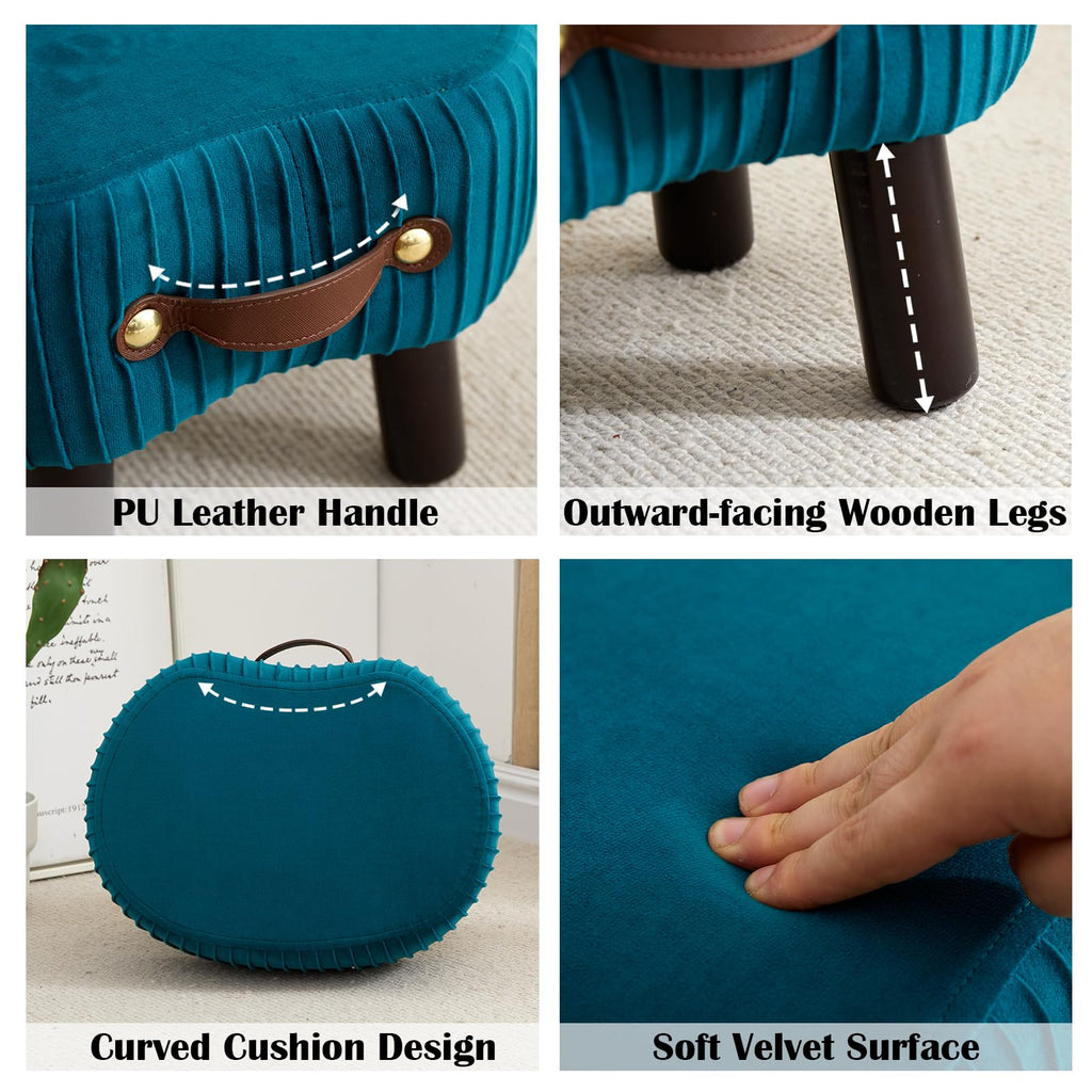 Foot Stools Small, Ottomon with Handle, Velvet Footrest Ottoman