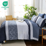 Dinjoy Blue King Comforter Set,Striped Boho Bed in a Bag King 7 Pieces Soft Fall Bedding Comforters Microfiber Mineral