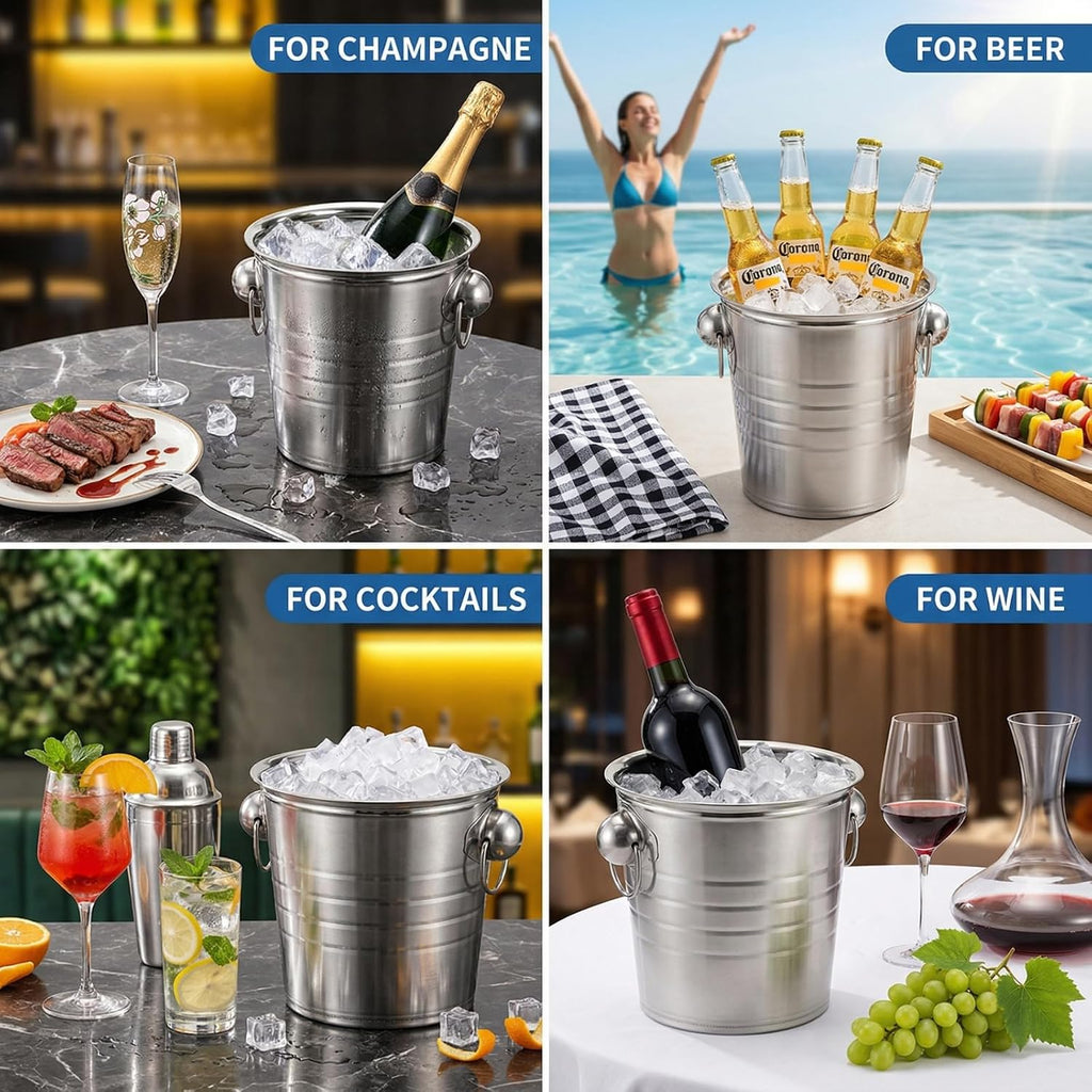 Quart Ice Bucket with Handles, Beverage Tub with Handles, Galvanized Metal Ice Bucket, Drink and Wine - Set of 2