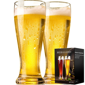 Beer Glasses Set of 2, 14 fl oz Tall Pilsner Wheat Pint Glasses