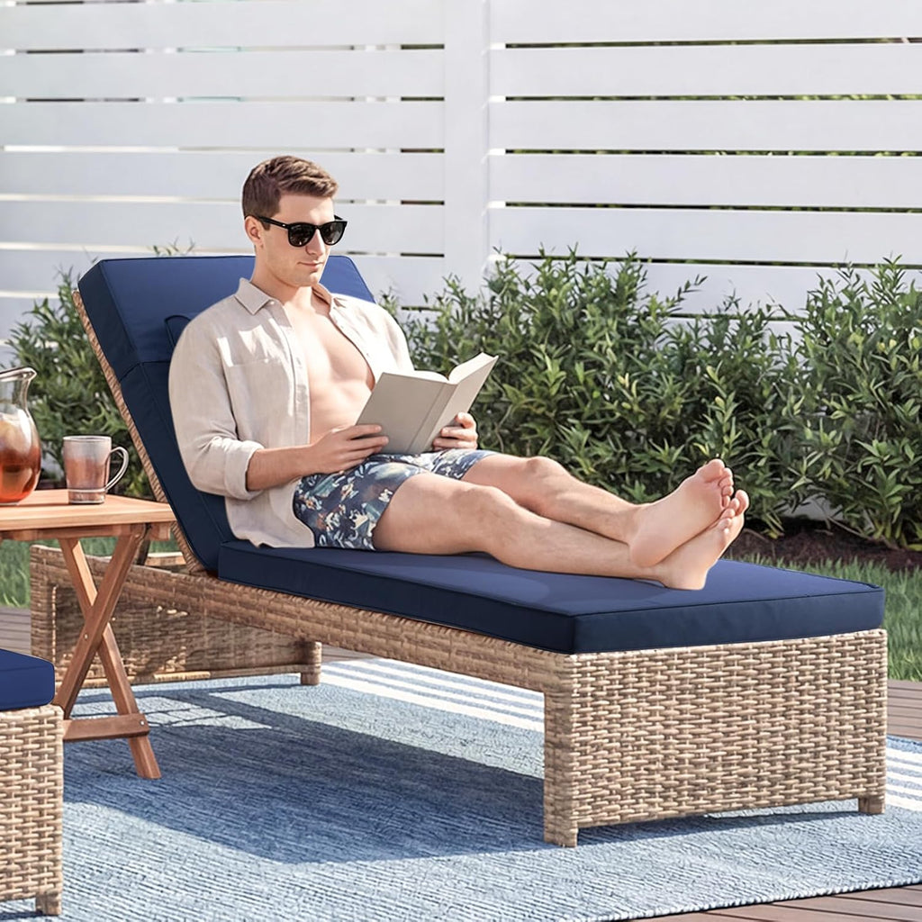 Outdoor Chaise Lounge Cushion, Blue, 72 x 21 x 3 in | Waterproof Fade-resistant Lounge Chair Cushion, 25D Foam