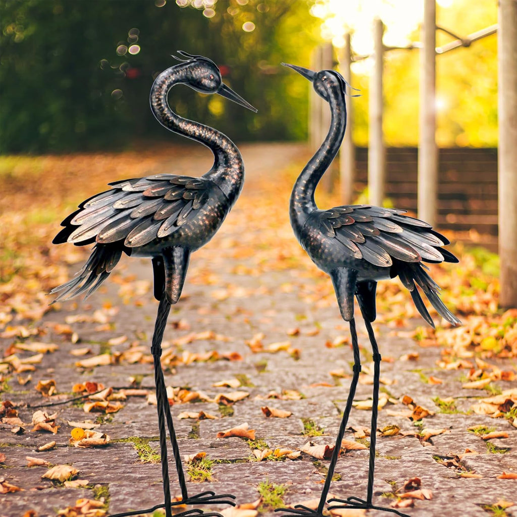 Metal Crane Garden Statue, Garden Sculptures & Statues, Bronze Crane Ornaments Yard Art for Backyard Patio Lawn
