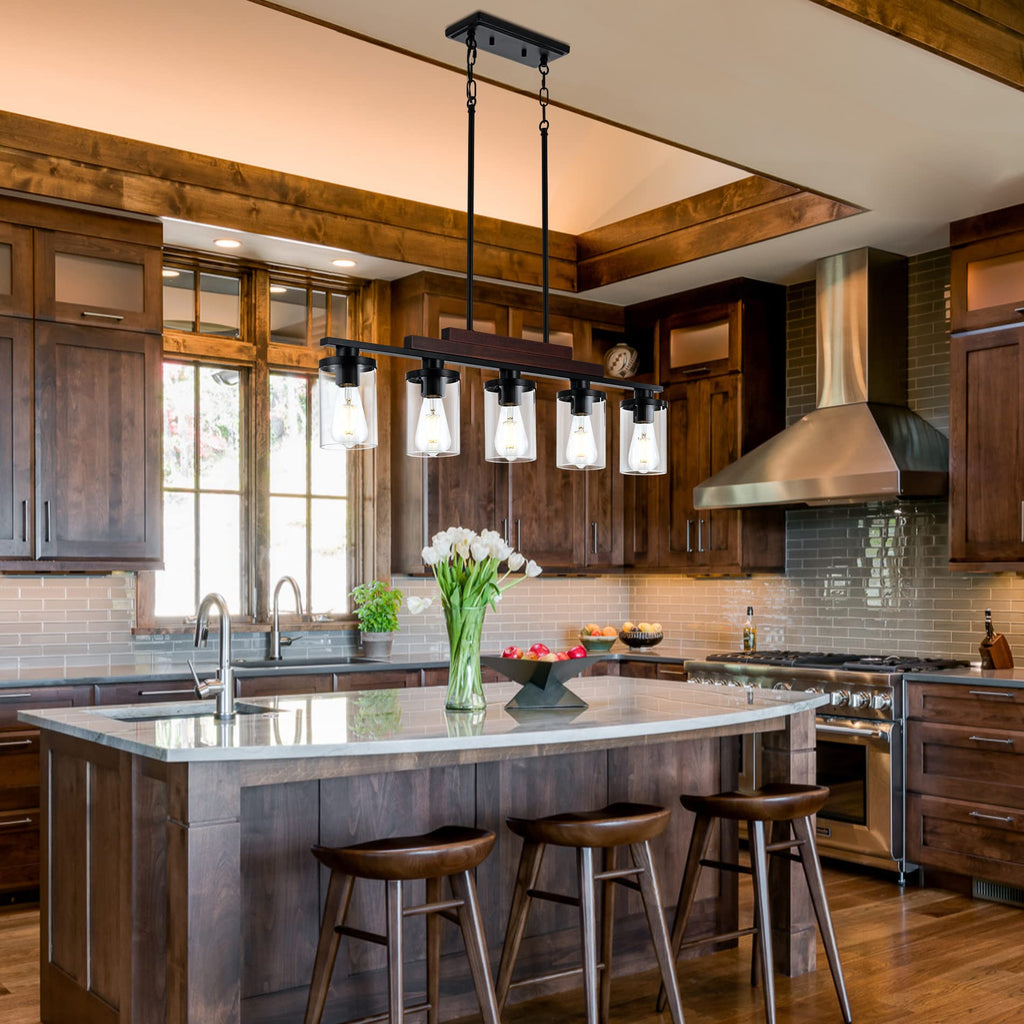 Dining Room Light Fixture/Chandelier Over Table,5-Light Kitchen Island Lighting Hanging for Farmhouse Linear