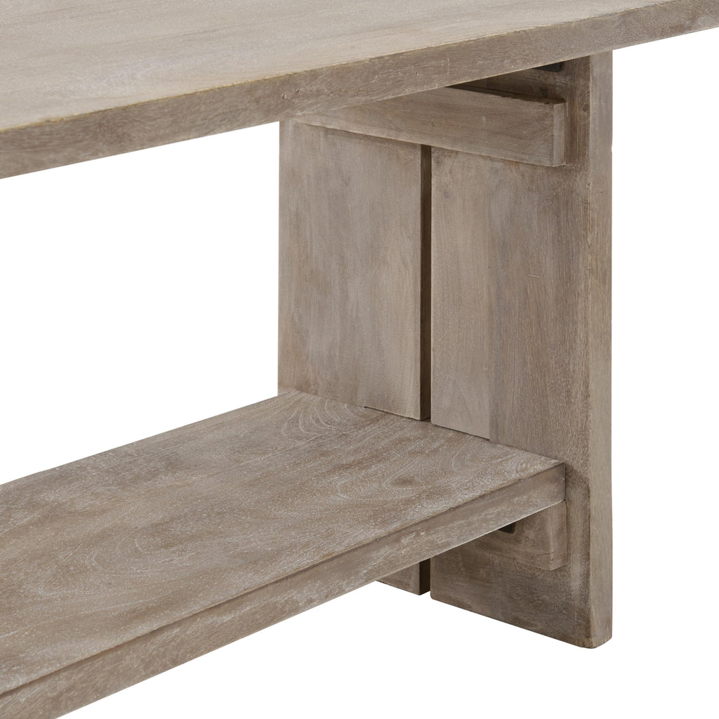 Bethel Rustic Solid Wood Entryway Bench with Shelf, Driftwood