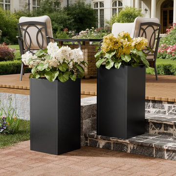24" Tall Metal Planters Box for Outdoor Plants, 60cm H Square Black