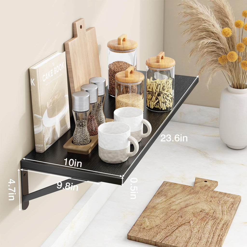 2pcs 10 in Deep Floating Shelves for Wall (Black, 23.6" L)