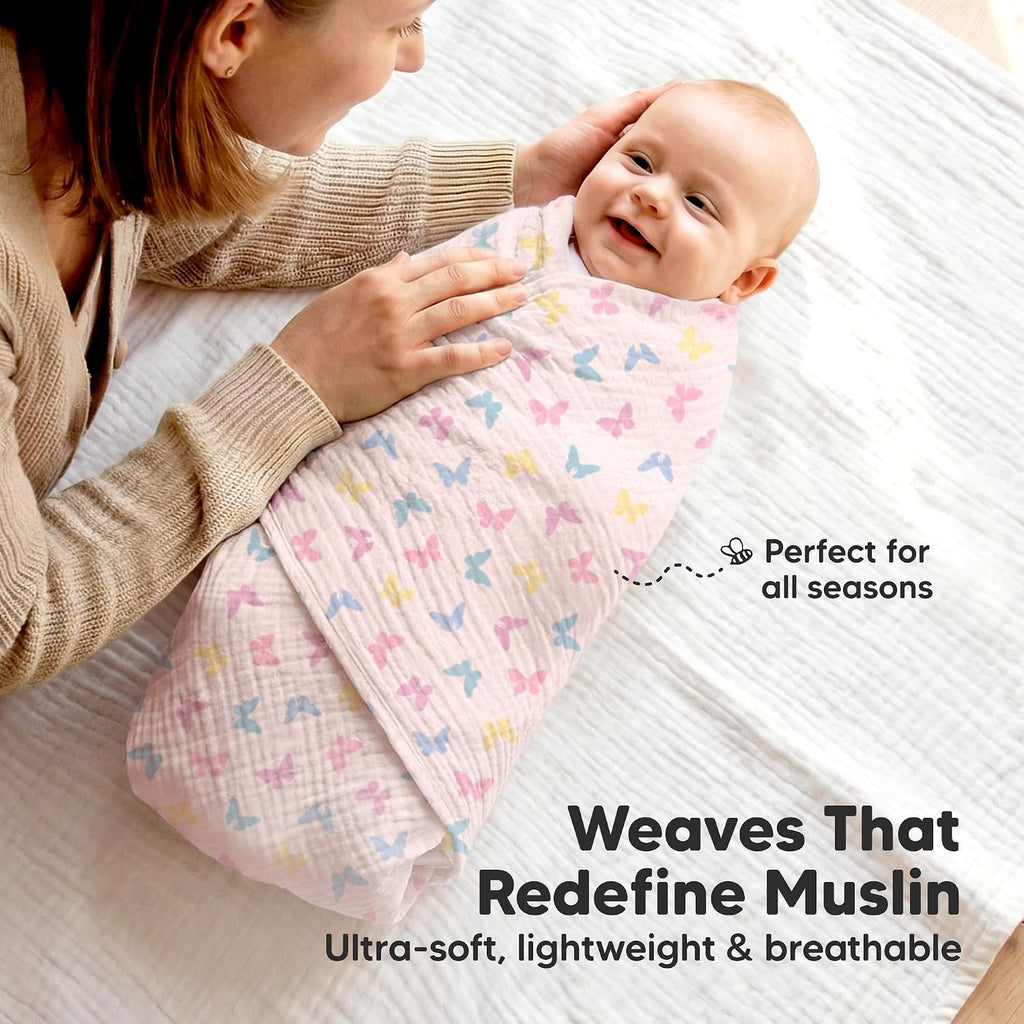 3pk Muslin Swaddle Blankets for Newborns Boys, Girls (Flutter, 47x47)
