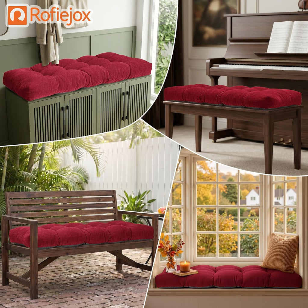 48 Inch Bench Cushion, Tufted Window Seat Cushion with High-Density Memory Foam, Soft Chenille Non-Slip Indoor