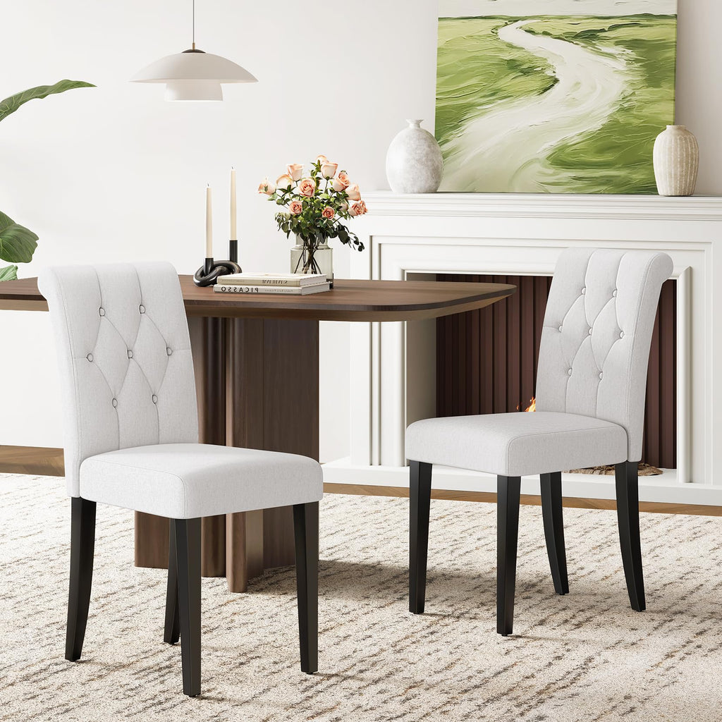 Upholstered Set of 4, Button Tufted Parsons Dining Chair with Solid Wood Legs, Modern Fabric Side Chair /Dining
